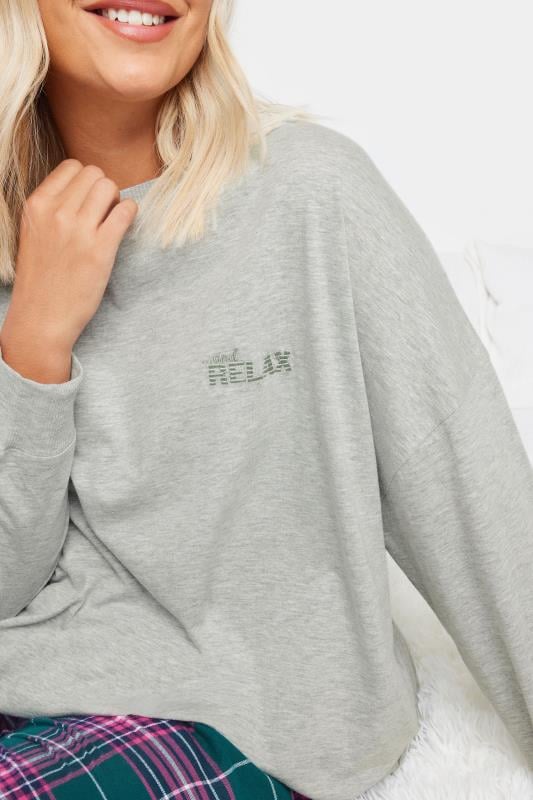 Evans YOURS Curve Grey 'and RELAX' Embroidered Pyjama Top