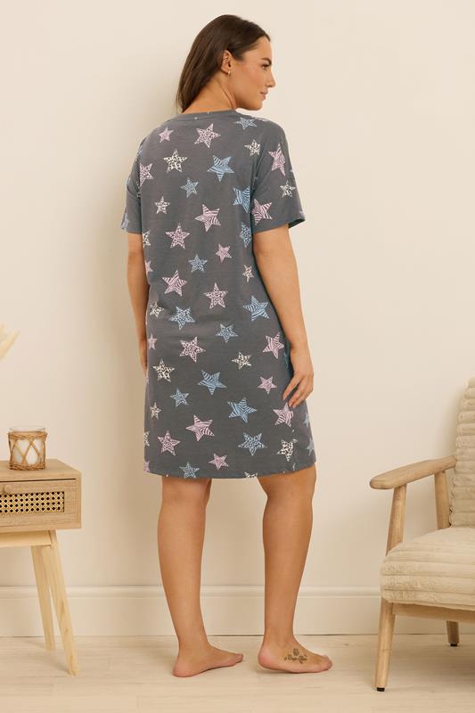 Evans YOURS Curve Grey Animal Star Print Sleep Tee Nightdress