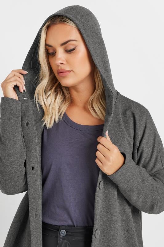 Evans YOURS Curve Grey Button Through Hooded Jacket