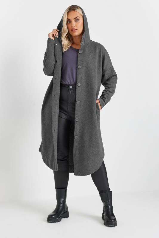 Evans YOURS Curve Grey Button Through Hooded Jacket