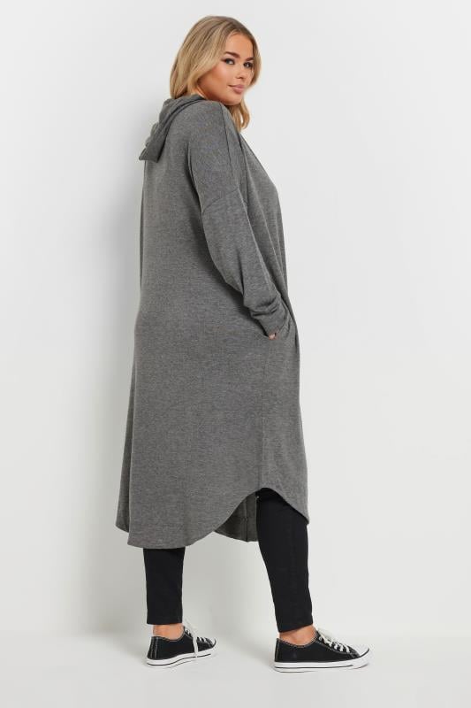 Evans YOURS Curve Grey Button Through Hooded Maxi Cardigan