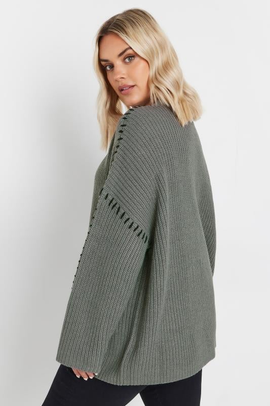 Evans YOURS Curve Grey Contrast Blanket Stitch Jumper