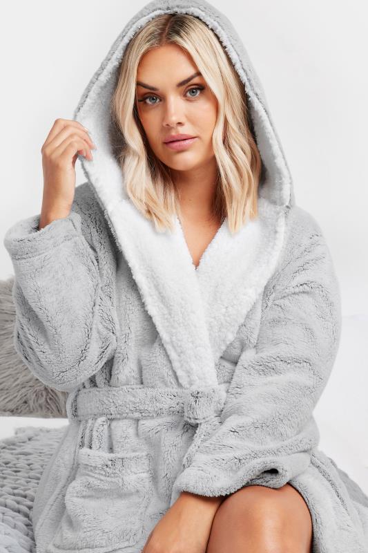 Evans YOURS Curve Grey Contrast Hooded Maxi Dressing Gown