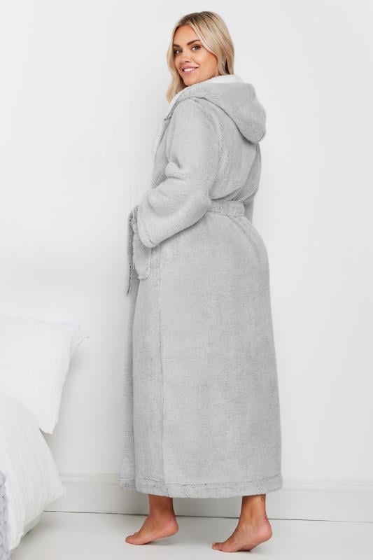 Evans YOURS Curve Grey Contrast Hooded Maxi Dressing Gown