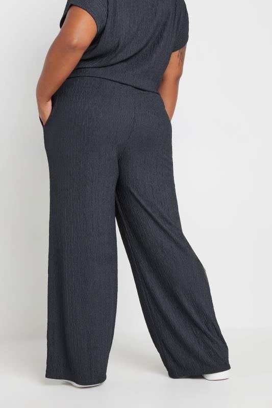 Evans YOURS Curve Grey Crinkle Plisse Wide Leg Trousers