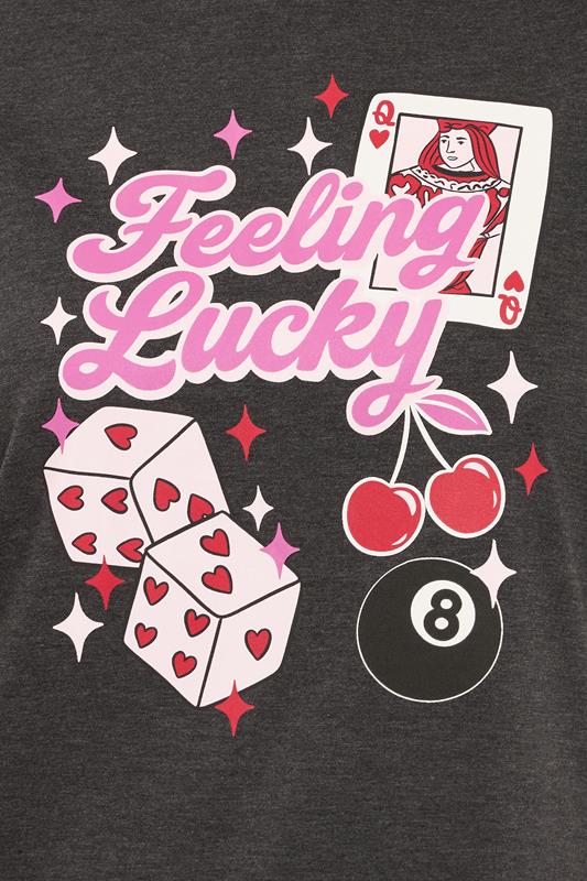Evans YOURS Curve Grey 'Feeling Lucky' Slogan Wide Leg Pyjama Set