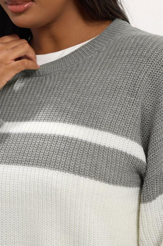 Evans YOURS Curve Grey & Ivory White Striped Knit Jumper
