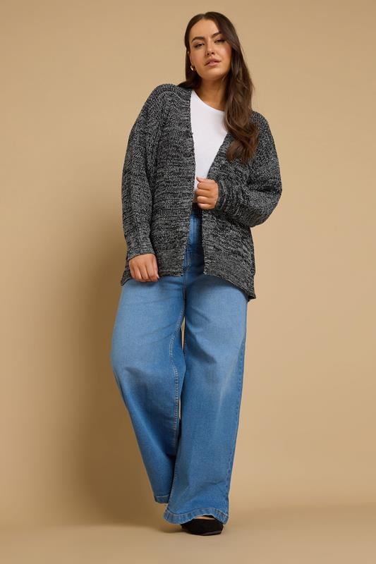 Evans YOURS Curve Grey Knitted Balloon Sleeve Cardigan