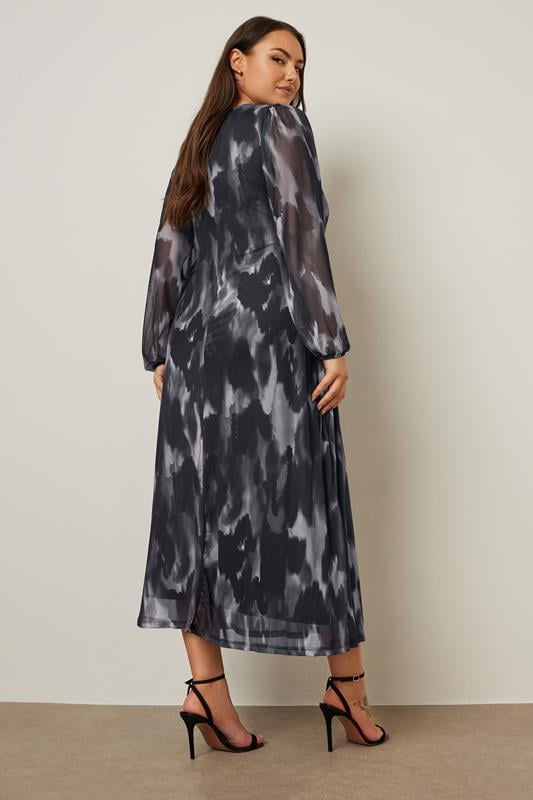 Evans YOURS Curve Grey Leopard Print Mesh Maxi Dress