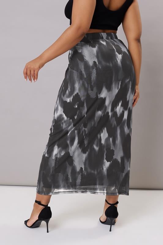 Evans YOURS Curve Grey Leopard Print Mesh Tube Skirt