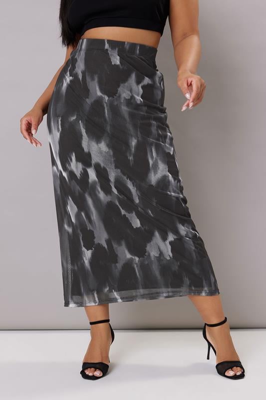 evans YOURS Curve Grey Leopard Print Mesh Tube Skirt