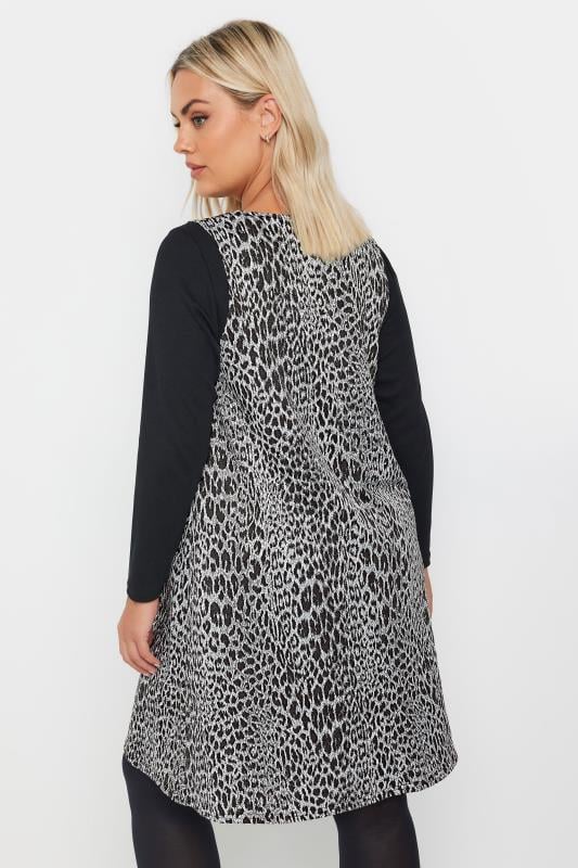 Evans YOURS Curve Grey Leopard Print Pinafore Dress