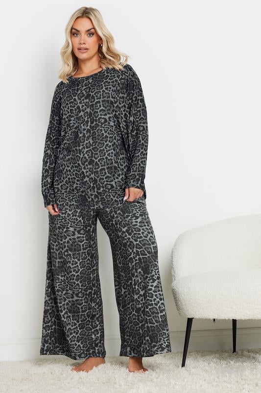 Evans YOURS Curve Grey Leopard Print Soft Touch Jumper