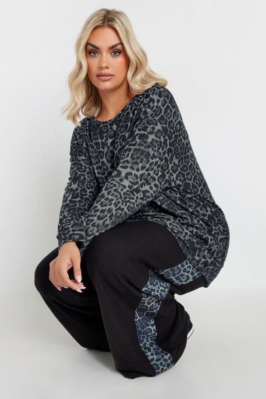 evans YOURS Curve Grey Leopard Print Soft Touch Jumper