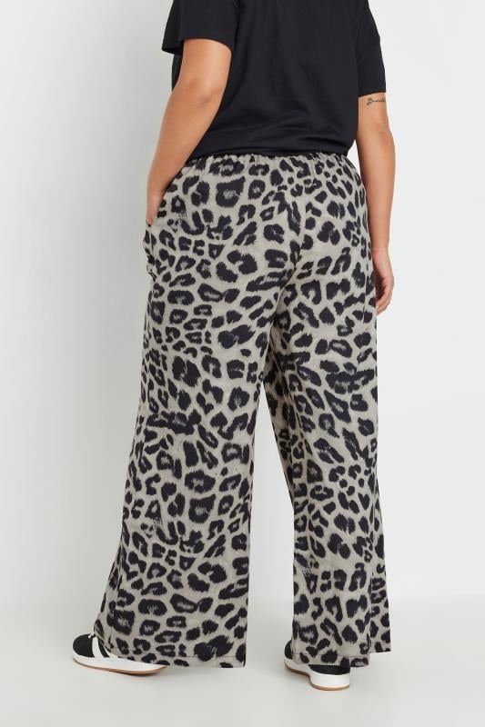 Evans YOURS Curve Grey Leopard Print Wide Leg Trousers