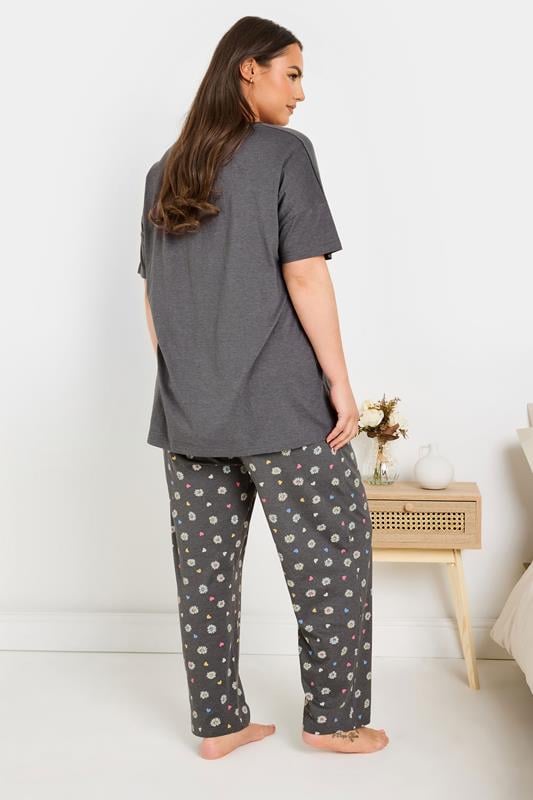 Evans YOURS Curve Grey 'Let Your Dreams Blossom' Floral Wide Leg Pyjama Set