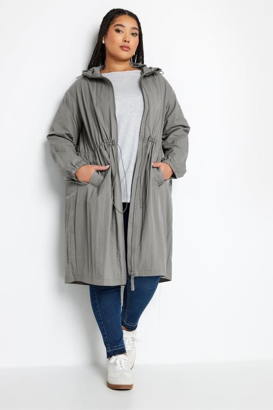 Evans YOURS Curve Grey Lightweight Longline Parka Jacket
