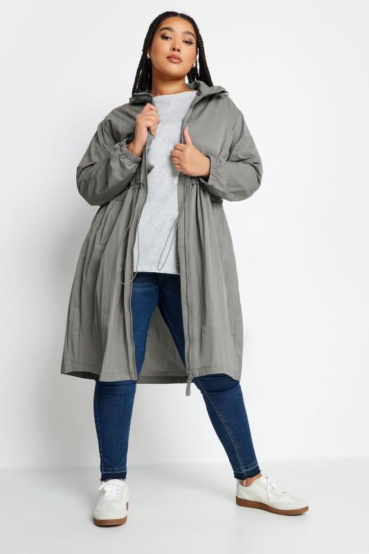 evans YOURS Curve Grey Lightweight Longline Parka Jacket