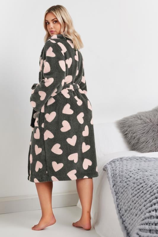 Evans YOURS Curve Grey Love Heart Shawl Collar Dressing Gown