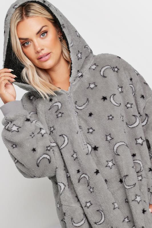 Evans YOURS Curve Grey Moon & Star Oversized Blanket Hoodie