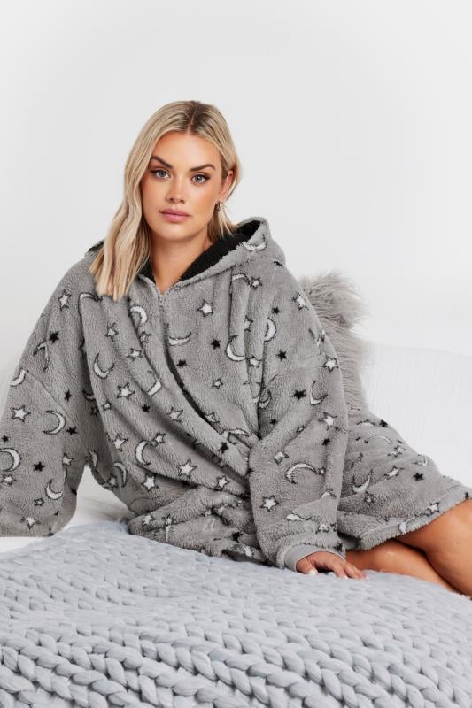 Evans YOURS Curve Grey Moon & Star Oversized Blanket Hoodie