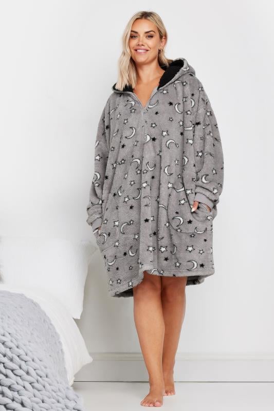 evans YOURS Curve Grey Moon & Star Oversized Blanket Hoodie