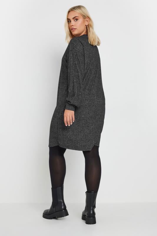 Evans YOURS Curve Grey Quarter Zip Ribbed Tunic Dress