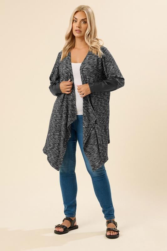 Evans YOURS Curve Grey Ribbed Faux Leather Sleeve Cardigan
