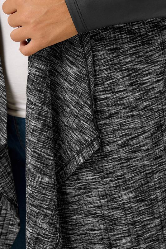 Evans YOURS Curve Grey Ribbed Faux Leather Sleeve Cardigan