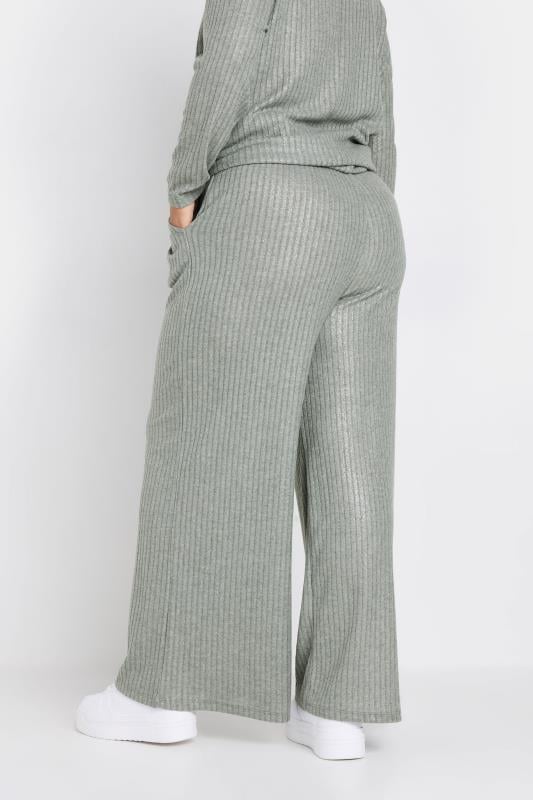 Evans YOURS Curve Grey Ribbed Foil Wide Leg Trousers