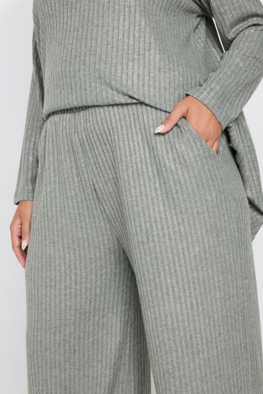 Evans YOURS Curve Grey Ribbed Foil Wide Leg Trousers