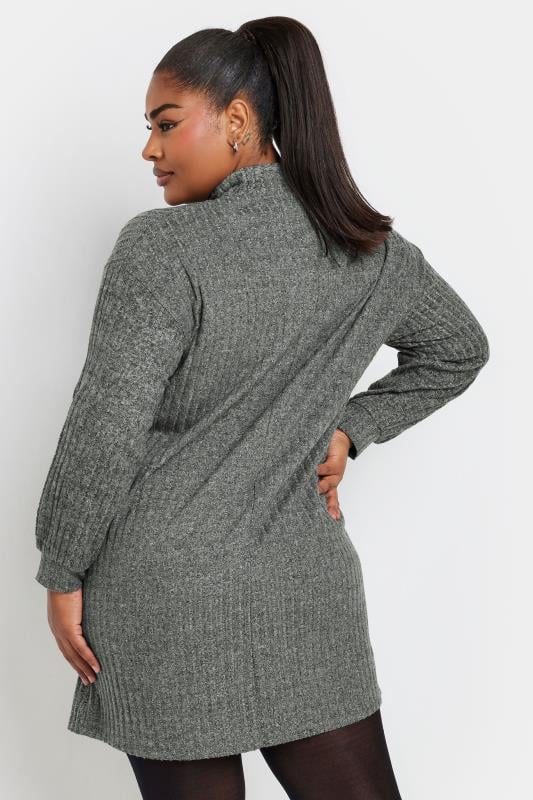 Evans YOURS Curve Grey Ribbed Quarter Zip Jumper Dress
