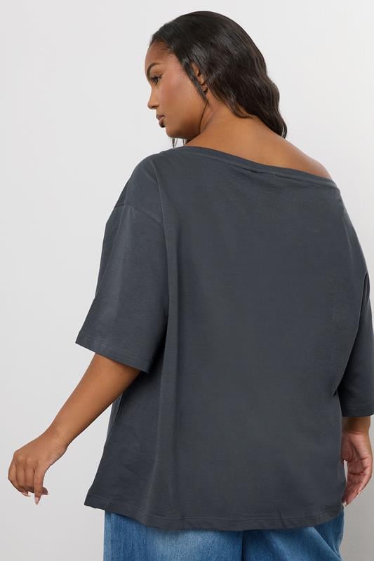 Evans YOURS Curve Grey Slash Neck Heavyweight T-Shirt
