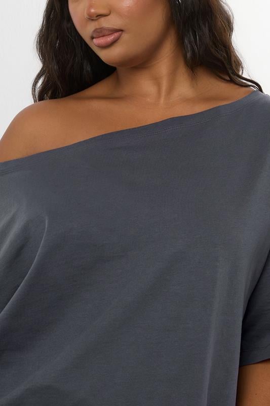 Evans YOURS Curve Grey Slash Neck Heavyweight T-Shirt