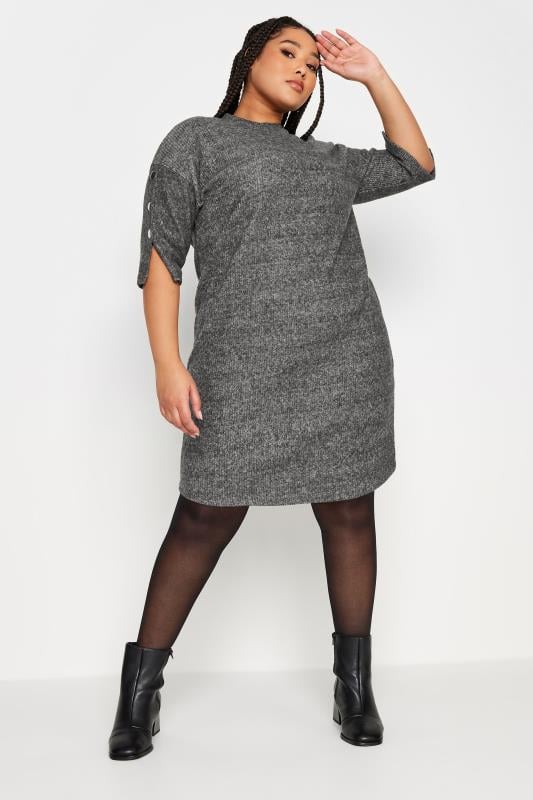 Evans YOURS Curve Grey Soft Touch Button Detail Mini Dress