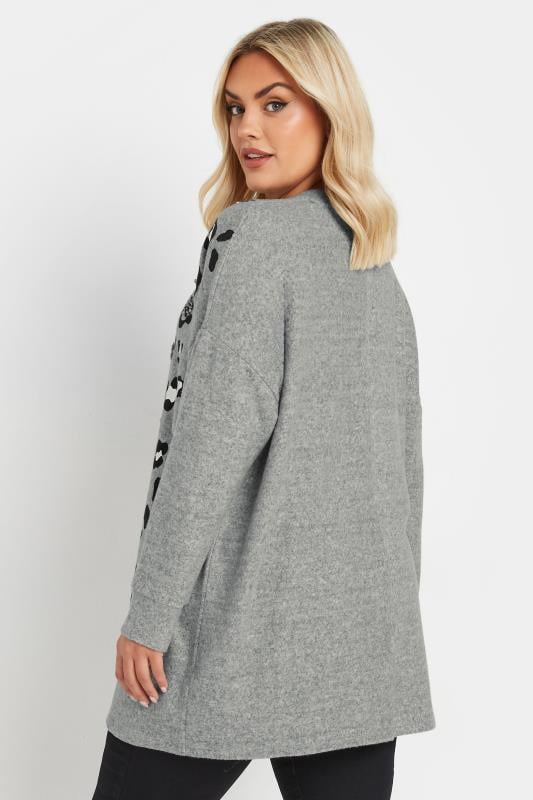 Evans YOURS Curve Grey Soft Touch Leopard Print Jumper