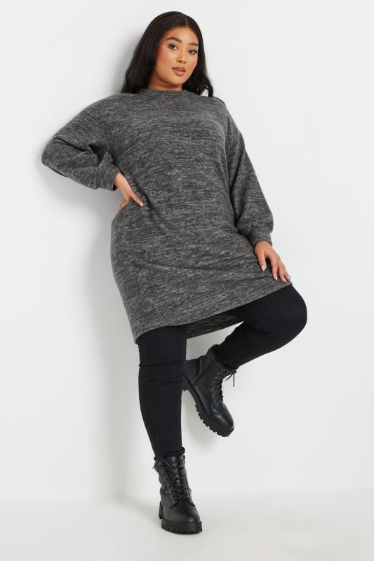 evans YOURS Curve Grey Soft Touch Mini Jumper Dress