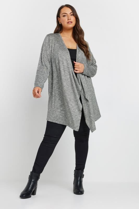 Evans YOURS Curve Grey Soft Touch Waterfall Cardigan