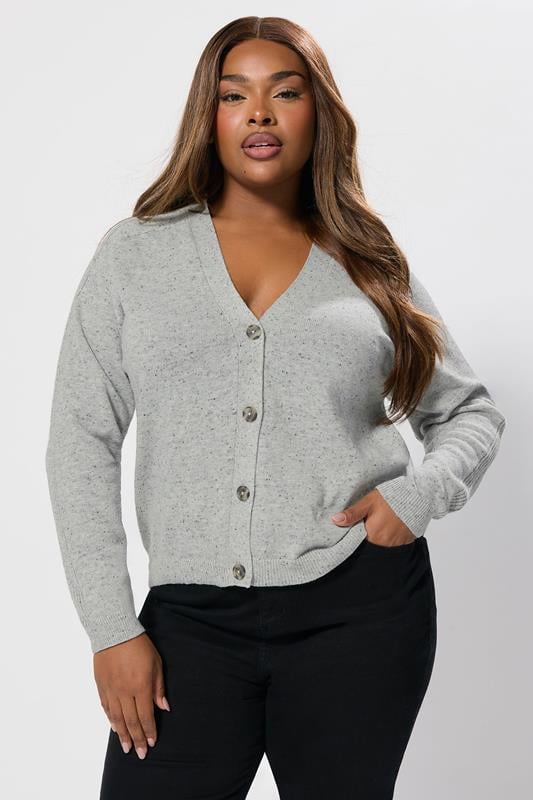 evans YOURS Curve Grey Speckled Button Through Cardigan