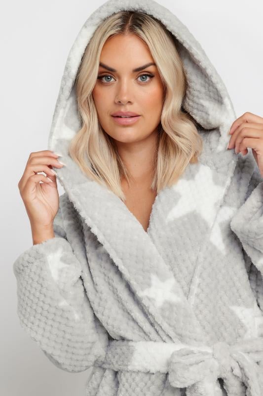 Evans YOURS Curve Grey Star Honeycomb Dressing Gown