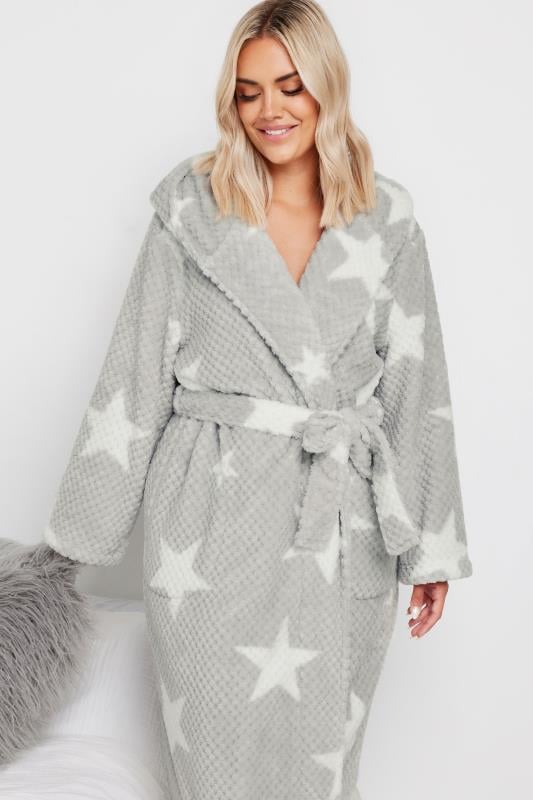 Evans YOURS Curve Grey Star Honeycomb Dressing Gown