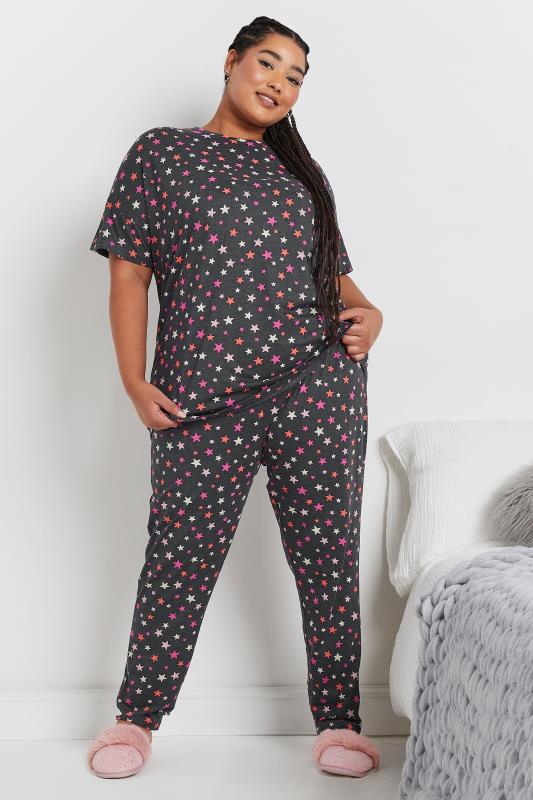 Evans YOURS Curve Grey Star Print Short Sleeve Pyjama Set