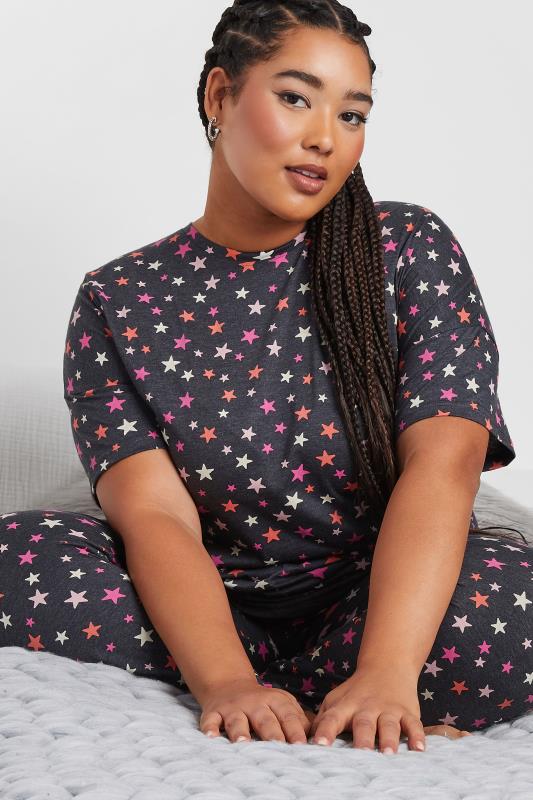 Evans YOURS Curve Grey Star Print Short Sleeve Pyjama Set