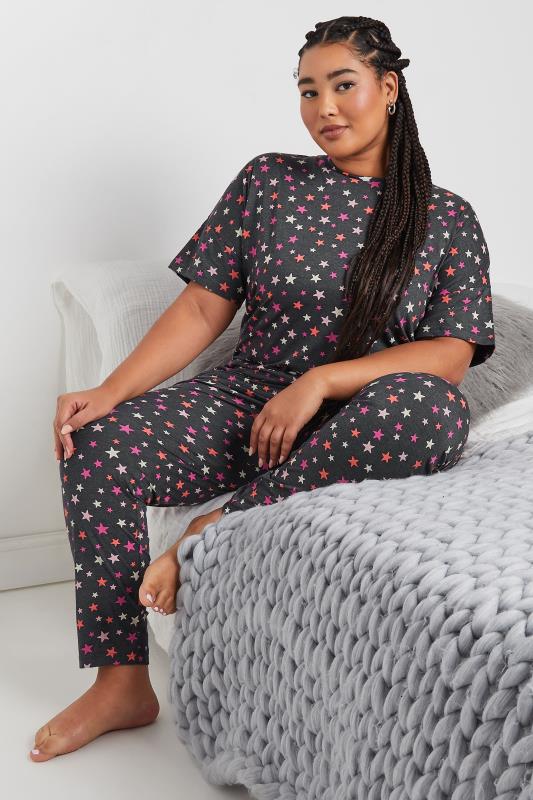 evans YOURS Curve Grey Star Print Short Sleeve Pyjama Set
