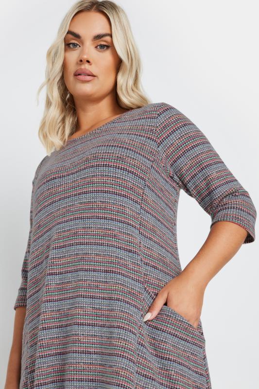 Evans YOURS Curve Grey Striped Soft Touch Pocket Dress