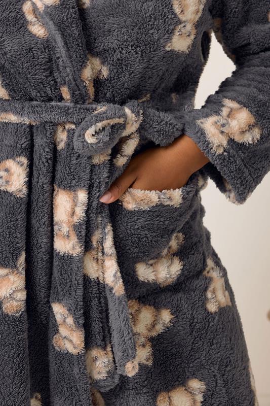 Evans YOURS Curve Grey Teddy Shawl Collar Fluffy Dressing Gown