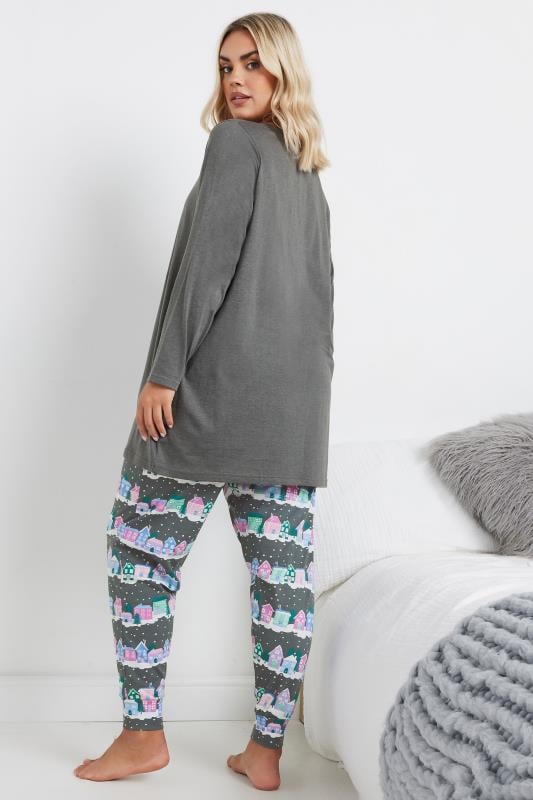 Evans YOURS Curve Grey 'Winter Wonderland' Cuffed Pyjama Set