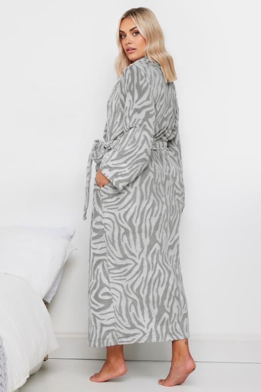 Evans YOURS Curve Grey Zebra Shawl Collar Maxi Dressing Gown