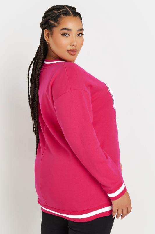 Evans YOURS Curve Hot Pink '96' Slogan Varsity Sweatshirt