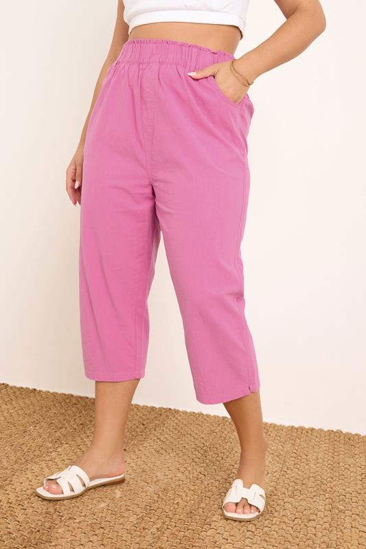 Evans YOURS Curve Hot Pink Cool Cotton Cropped Trousers